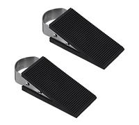 Relaxdays 2X Rubber Door Stop Wedges Pack 2 Cuñas, Topes Puerta, Goma y Acero Inoxidable, 3x5x12 cm, Antideslizantes, Negro y Plateado, 3 x 5 x 12 cm