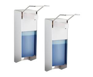 Relaxdays Pack 2 dispensadores jabón pared 1000 ml blanco,plata