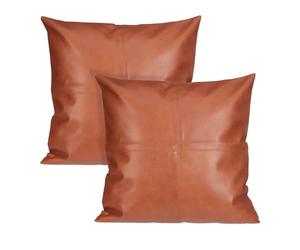 Relaxdays Pack 2 Fundas Cojín Piel Imitación, 45x45 cm, Decoración Sofá, Suave, Cremallera Oculta, Marrón y Blanco