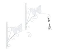 Relaxdays Pack 2 Ganchos Macetas Pared, Colgadores Maceteros con Mariposa, 30x30x2 cm, Perchas Jardín, Hierro, Blanco