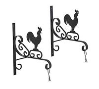 Relaxdays Pack 2 Ganchos Macetas Pared, Colgadores Maceteros Diseño Gallo, 30 x 26 x 2 cm, Perchas Jardín, Hierro, Negro