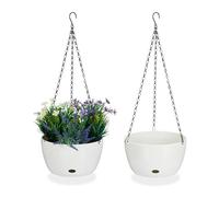 Relaxdays Pack 2 Macetas Colgantes con Depósito de Agua, 60 x 24 cm, Maceteros Interior y Exterior, Plástico, Blanco