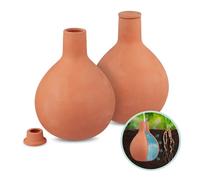 Relaxdays Ollas de Riego, 1,5 l, Pack de 2, Arcilla, Sistema Autoriego, Huerto e Invernadero, Regar Plantas, Terracota