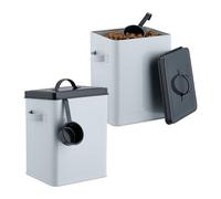 Relaxdays Comedero, Juego de 2 Unidades Pack 2 Recipientes de Comida de Mascotas, con Tapa y Cuchara, 5,5 L, Contenedores Pienso, Blanco y Antracita