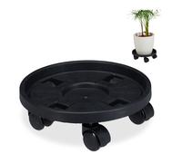 Relaxdays Pack 2 Soportes Macetas con Ruedas, Platos Maceteros Plantas, Ø 30 cm, Plástico, Interior y Exterior, Negro