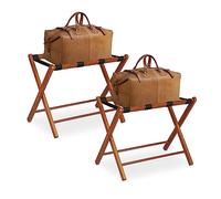 Relaxdays Pack 2 Soportes Maletas, Reposamaletas Plegables, 54 x 66 x 48 cm, Taburetes Equipaje Madera, Hotel, Natural