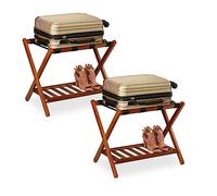 Relaxdays 2er Set Kofferständer klappbar Pack 2 Soportes Maletas, Taburetes Equipaje Plegables, 54x66x45cm, Portabultos Madera Hotel, 2 Baldas, Natural