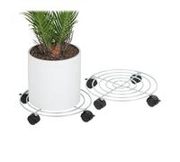 Relaxdays Pack 2 Soportes para Macetas con Ruedas, Ø 32 cm, Platos para Tiestos Plantas, Acero, Interiores, Plateado