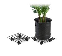 Relaxdays Pack 2 Soportes para Macetas con Ruedas, Cuadrados, Con Frenos, Interior y Exterior, 28x28 cm, Metal, Negro
