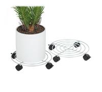 Relaxdays Juego Pack 2 Soportes para Macetas con Ruedas, Ø 32 cm, Platos para Tiestos Plantas, Acero, Interiores, Plateado