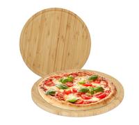 Relaxdays Bambus Pizzateller im 2er Set Pack 2 Tablas Pizza, Bambú Natural, Ø 32 cm, Platos Redondos Servir y Cortar, Tableros Madera Quesos, 32 Centimeters cm
