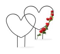 Relaxdays Pack 2 Tutores para Plantas, Forma de Corazón, Soportes Trepadoras, Metal, para Macetas, 32x25x0,5 cm, Negro