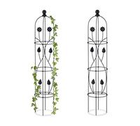Relaxdays Pack 2 Tutores Plantas Obelisco, 103x20 cm, Soportes Enredaderas Metal, Guías Trepadoras Rosales Jardín, Negro, Hierro
