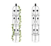 Relaxdays Pack 2 Tutores Plantas Obelisco, 103x20 cm, Soportes Enredaderas Metal, Guías Trepadoras Rosales Jardín, Negro