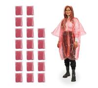 Relaxdays Pack 20 Chubasqueros Desechables, Ponchos de Lluvia con Capucha, Chaquetas Antilluvia Emergencia, Unisex, Rojo, 123 x 125 cm