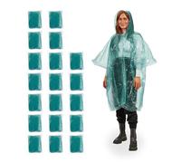 Relaxdays Pack 20 Chubasqueros Desechables, Ponchos de Lluvia con Capucha, Chaquetas Antilluvia Emergencia Unisex, Verde, 123 x 125 cm
