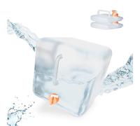Relaxdays Pack 3 Bidones Plegables, 20 L, Garrafas Agua, Grifo, Depósito Líquidos Camping, sin BPA, Transparente/Naranja