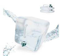 Relaxdays Pack 3 Bidones Plegables, 20 L, Garrafas Agua, Grifo, Depósitos Líquidos Camping, sin BPA, Transparente/Verde