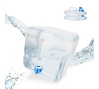 Relaxdays Pack 3 Bidones Plegables, 20 L, Garrafas Agua, Grifo, Depósitos Líquidos Camping, sin BPA, Transparente/Azul