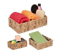 Relaxdays Set 3 Cestas Almacenaje, Tejido Jacinto de Agua, Cajas Almacenamiento, 3 Tamaños, Organizadores Baño, Natural, Hierro, 10 x 36 x 22 cm