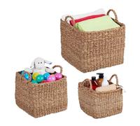 Relaxdays Pack 3 Cestas de Almacenaje, Hierba Marina, Diseño Tejido, Cuadradas, Organizadores Baño, 3 Tamaños, Natural, Fibra Vegetal, 12 x 30 x 25 cm