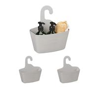 Relaxdays Duschkorb Zum Hängen Pack 3 Cestas de Ducha Colgantes, sin Taladrar, Estantes Organizadores Bañera, Soporte Shampoo y Gel, Gris, 25 x 23 x 10 cm