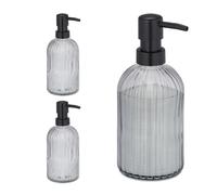 Relaxdays Set 3 Dispensadores Jabón Vidrio, Jaboneras 400 ml, Rellenables, Baño, Cocina, Botellas Dosificadoras, Negro, 19 x 9 x 7 cm