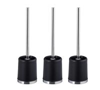 Relaxdays Pack 3 Escobillas de Baño con Escobilleros, Cabezal Extraíble, Ø 7cm, con Portaescobillas Redondos, Negro