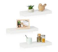 Relaxdays Estantes Pared Colgantes, Pack de 3, 38 x 15 cm, Baldas Flotantes, MDF, Diseño Moderno, Set Repisas, Blanco, Tablero de Fibras