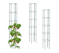 Relaxdays Pack 3 Jaulas Tomates, Soporte Plantas Trepadoras, Tutores Enredadera Cuadrados, Plegables, 150x20x20cm, Verde