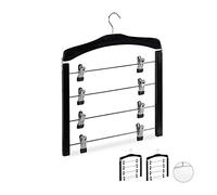 Relaxdays, Negro Pack 3 Perchas Múltiples con Pinzas para Faldas o Pantalones, Madera-Metal-Goma, Hierro, 43 x 38 x 2,5 cm