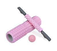Relaxdays Pack 3 Rodillos de Masaje, con Masajeador, Bola de Erizo y Varilla, Dureza Media, para Piernas y Espalda, Rosa, 51 x 5 cm