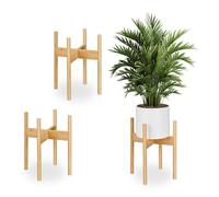 Relaxdays Pack 3 Soportes para Macetas, Portamacetas de Interior, Bambú, Soportes para Tiestos de hasta 29 cm, Natural