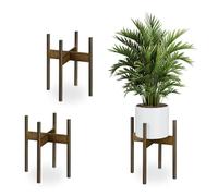Relaxdays Pack 3 Soportes para Macetas, Portamacetas de Interior, Bambú, Soportes para Tiestos de hasta 29 cm, Marrón