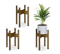 Relaxdays Pack 3 Soportes para Macetas, Portamacetas de Interior, Bambú, Soportes para Tiestos de hasta 20 cm, Marrón