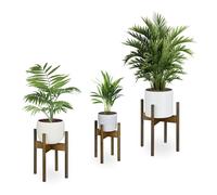 Relaxdays Pack 3 Soportes para Macetas, Portamacetas de Interior, Bambú, Soportes Tiestos de hasta 20/25/29 cm, Marrón