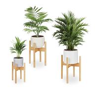 Relaxdays Pack 3 Soportes para Macetas, Portamacetas de Interior, Bambú, Soportes Tiestos de hasta 20/25/29 cm, Natural