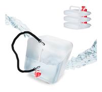 Relaxdays Pack 4 Bidones Plegables 20 L, Garrafas Agua Grifo y Correa, Depósitos Líquidos sin BPA, Transparente/Rojo