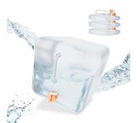 Relaxdays Pack 4 Bidones Plegables, Garrafas Agua Cuadradas, Grifo y Asa, de 20 litros, sin BPA, Transparente/Naranja