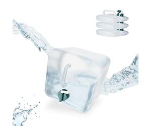 Relaxdays Pack 4 Bidones Plegables, Garrafas Agua Cuadradas, Grifo y Asa, de 5 litros, sin BPA, Transparente/Verde