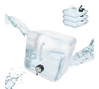 Relaxdays Pack 4 Bidones Plegables, Garrafas Agua Cuadradas, Grifo y Asa, Volumen 10 L, sin BPA, Transparente y Negro, Gomaespuma