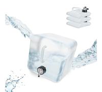 Relaxdays Pack 4 Bidones Plegables, Garrafas Agua Cuadradas, Grifo y Asa, Volumen 5 L, sin BPA, Transparente y Negro
