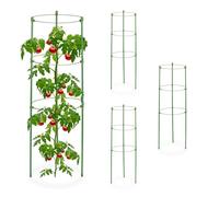 Relaxdays 4 Jaulas Tomates, Soporte Plantas Trepadoras, Tutores Enredaderas, 3 Anillos, Metal Plastificado, 60x20, Verde