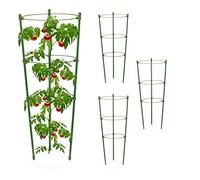 Relaxdays Pack 4 Jaulas Tomates, Soporte Plantas Trepadoras, Verde | Tutores Enredaderas, 3 Anillos, para Maceta, 45x18cm