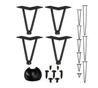 Relaxdays Pack 4 Patas Horquilla para Mesas, Muebles, Hairpin Legs, 2 Barras Metálicas, Acero y Goma, 15 cm Alto, Negro