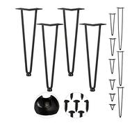 Relaxdays Pack 4 Patas Horquilla para Mesas, Muebles, Hairpin Legs, 2 Barras Metálicas, Acero y Goma, 40 cm Alto, Negro