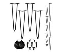 Relaxdays Pack 4 Patas Horquilla para Mesas, Muebles, Hairpin Legs, 2 Barras Metálicas, Acero y Goma, 45 cm Alto, Negro