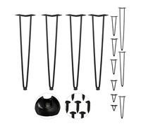 Relaxdays Pack 4 Patas Horquilla para Mesas, Muebles, Hairpin Legs, 2 Barras Metálicas, Acero y Goma, 60 cm Alto, Negro