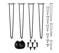 Relaxdays Pack 4 Patas Horquilla para Mesas, Muebles, Hairpin Legs, 2 Barras Metálicas, Acero y Goma, 71 cm Alto, Negro