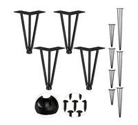 Relaxdays Pack 4 Patas Horquilla para Mesas, Muebles, Hairpin Legs, 3 Barras Metálicas, Acero y Goma, 20 cm Alto, Negro